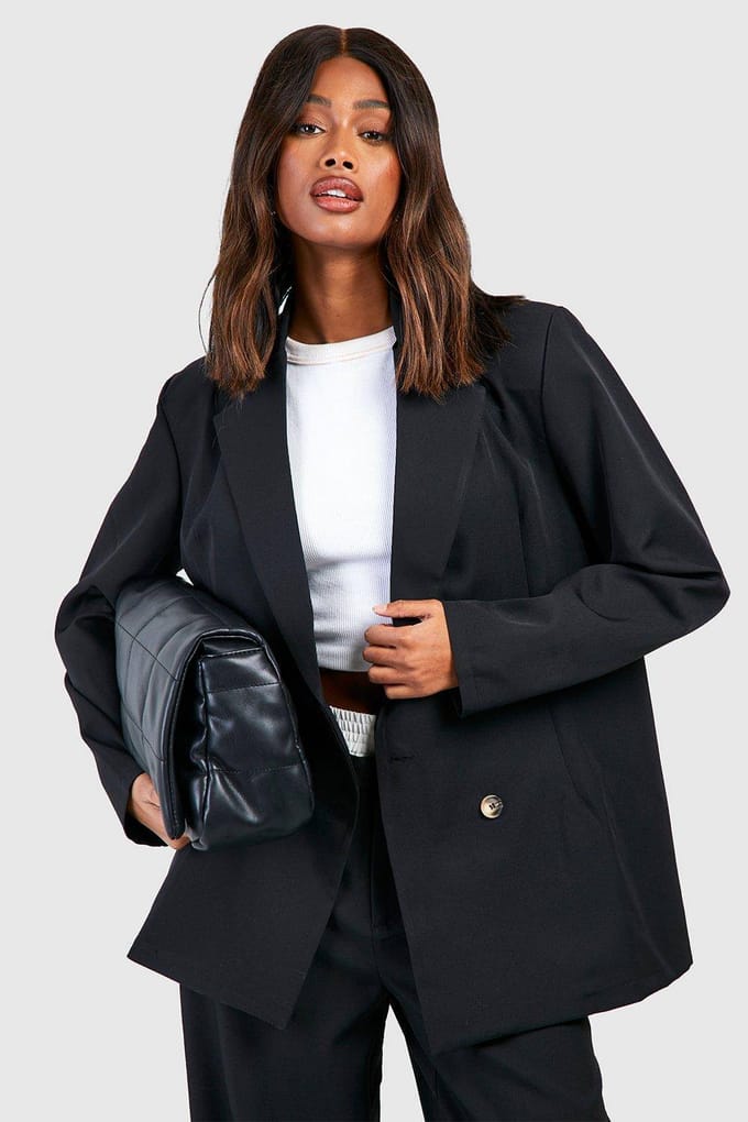 boohoo Dames Basic Double Breasted Oversized Blazer | Zwart | Maat: 40