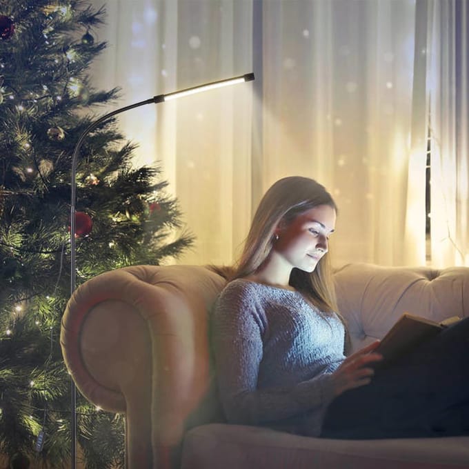 Dimbare USB vloerlamp LED's staande lamp 3 kleurtemperaturen 10 helderheidsniveaus Hoge lumens Schakelbediening zwart