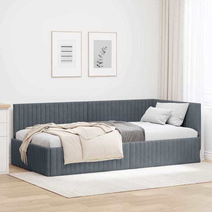 vidaXL - Hoek - Bed - Frame - Donkergrijs - 100 - x - 200 - cm - Fluweel