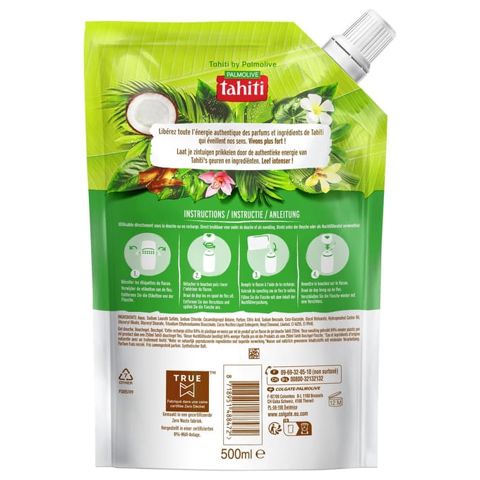 Kokos douchegel navulling 500ml - TAHITI (Verpakking van 6 stuks.) 1 pcs.