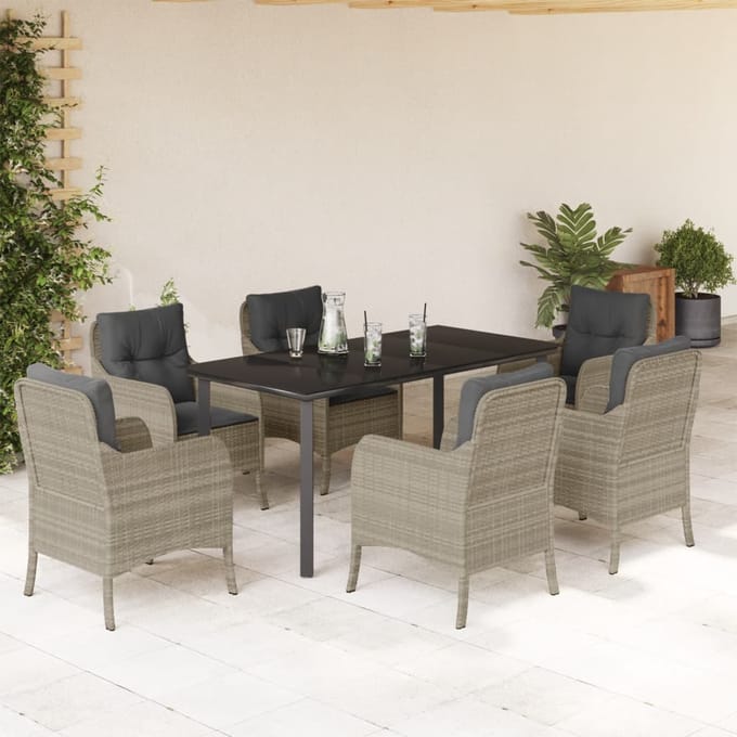 vidaXL - 7-delige - Tuinset - met - kussens - poly - rattan - grijs