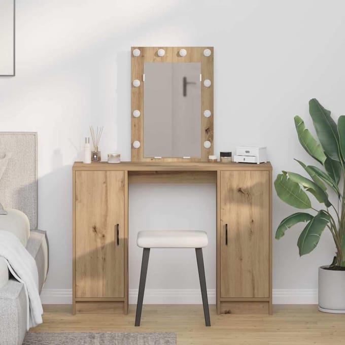 Kaptafel - Make-uptafel Slaapkamer - Make-up Routine - Met Ingebouwde Spiegel - 102 x 33 x 135 cm - Bruin