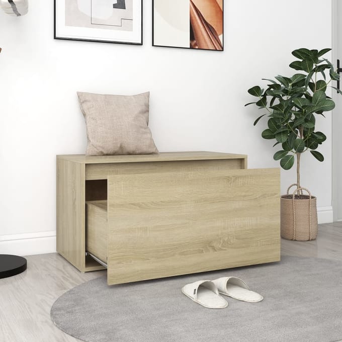vidaXL - Halbank - 80x40x45 - cm - bewerkt - hout - sonoma - eikenkleurig