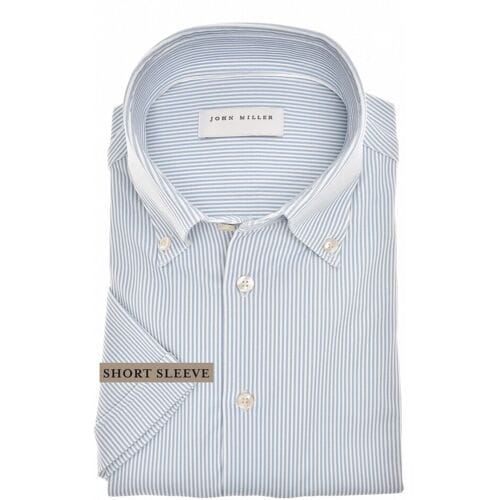 John Miller Overhemd Striped Slim Short Sleeve Hyperstretch Licht Blauw / male