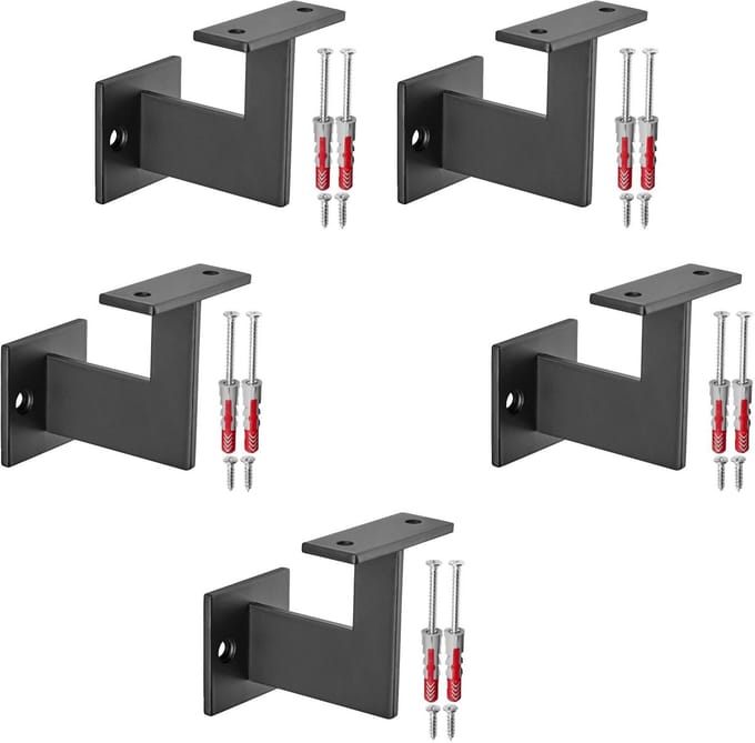 5 x leuningbevestiging, staal, zwart, plat, 90°, 63x81x78 mm