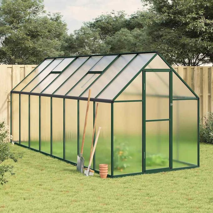 vidaXL - Tuinkas - met - basisframe - 445x169x195 - cm - aluminium - groen