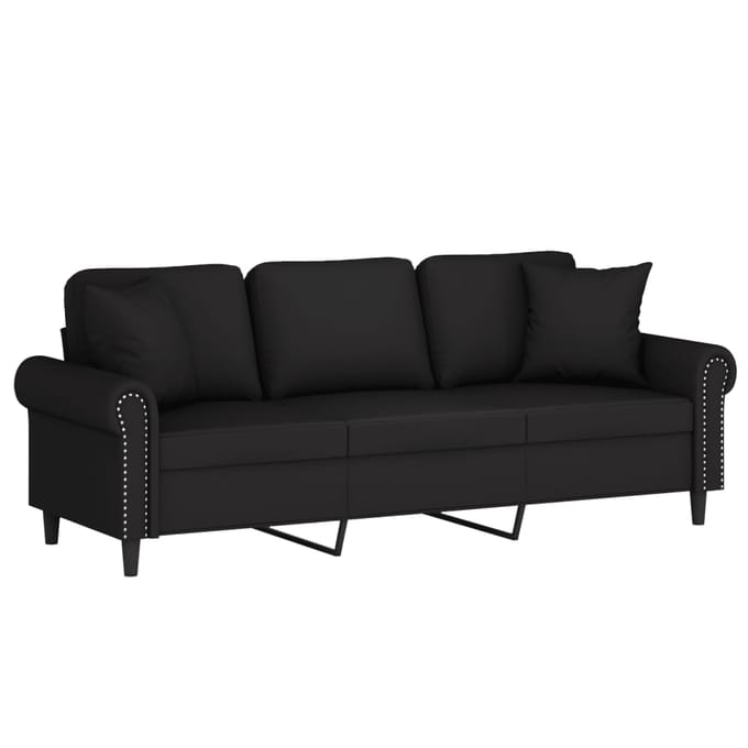 vidaXL - Driezitsbank - met - sierkussens - 180 - cm - fluweel - zwart