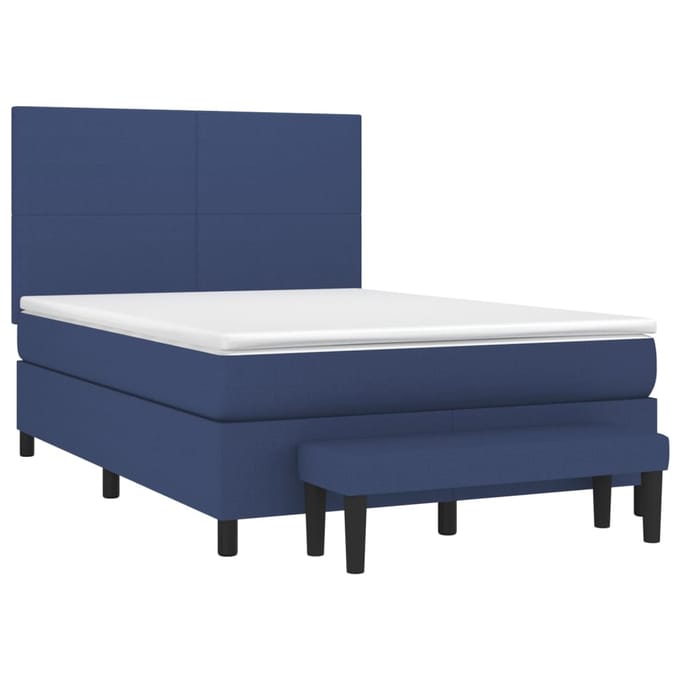 vidaXL - Boxspring - met - matras - stof - blauw - 140x190 - cm