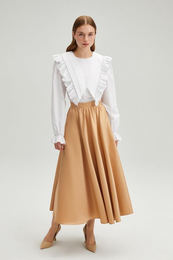Touché Privé - Geplooide satijnen rok - Beige - Dames