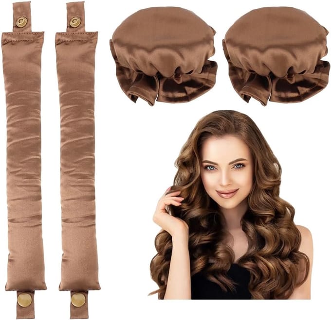 Set haarrollers en satijnen lint - krul je haar 's nachts Brown