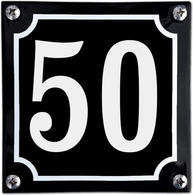 Zwart emaille huisnummer  - 50