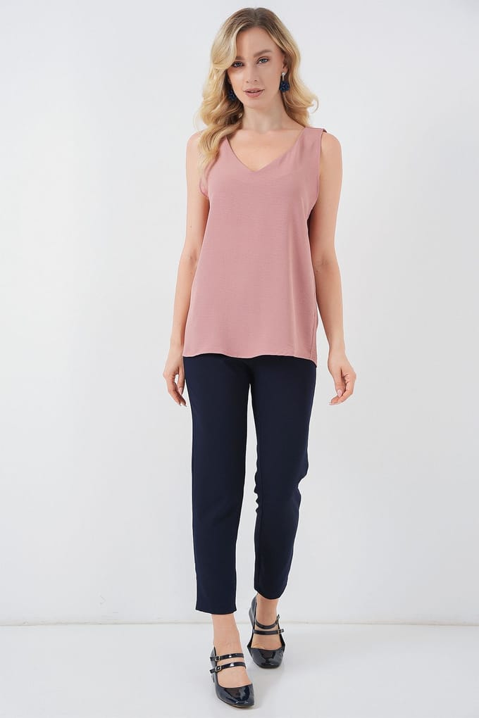 Textuur V-hals Mouwloze Blouse