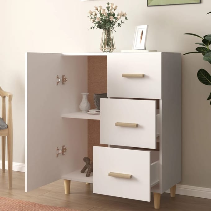 vidaXL - Dressoir - 69,5x34x90 - cm - bewerkt - hout - wit