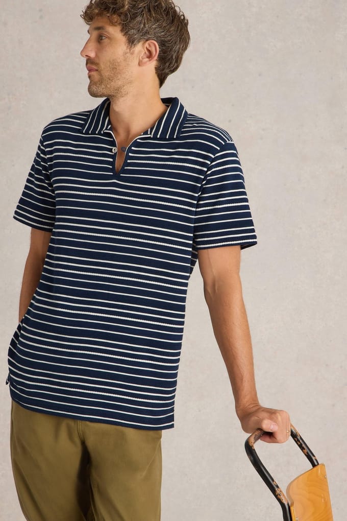 White Stuff Jacquard Stripe Polo Navy Multi Taglia: S | Polo Outlet | Uomo | Blu
