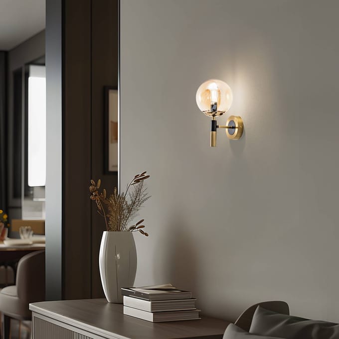 Lamkur Wandlamp Natalia, goudkleurig, Ø 15 cm, glas, E14