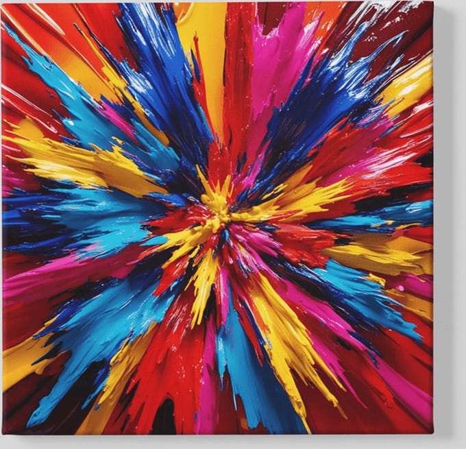 Vierkant Canvas Schilderij - Kleurrijke Abstract - 60x60x2 cm