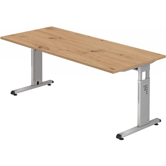 MEGA 19 S | Bureau - 180 x 80 Tafelhoogte I In hoogte verstelbaar Essen-Eik/Zilver