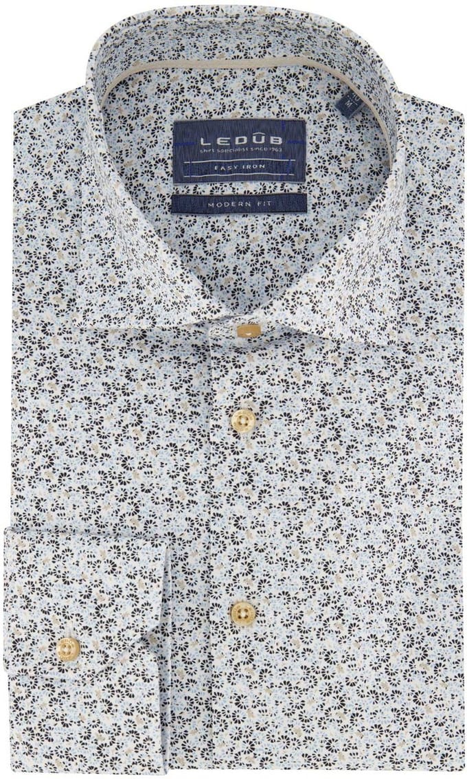 Ledub overhemd Modern Fit New blauw geprint katoen