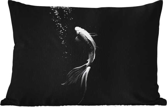 Buitenkussens - Koi - Vis - Wit - Zwart - 60x40 cm - Weerbestendig