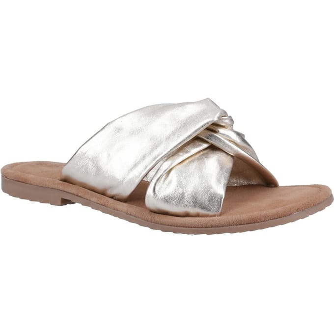 Hush Puppies Amy Brede Pasvorm Leren Dames Gouden Sandalen