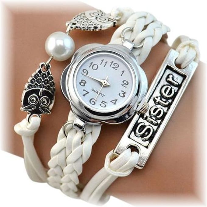 Fako - Armband Horloge - Multi Uiltjes Sister - Wit