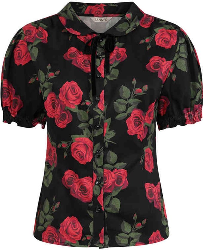 Banned - Lilly Romantic Roses Blouse - 2XL - Zwart
