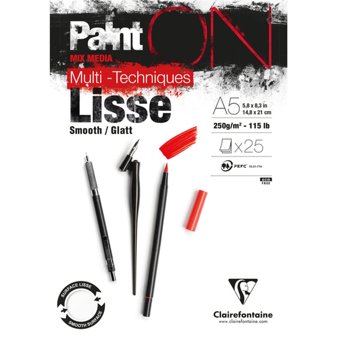 Clairefontaine - Paint ON - Multi-Techniek Pad - Tekenpapier - Schilderpapier - Glad - A5 - 250 g - 25 vel
