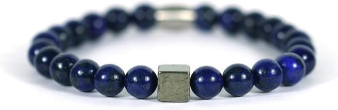 IbizaMen - heren armband - pyrite blok - Lapis Lazuli - 19cm