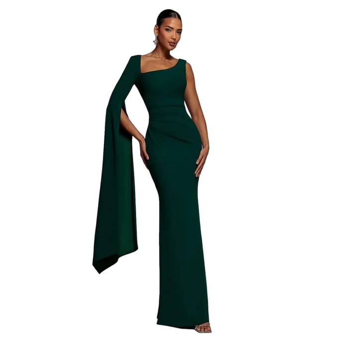 Asymmetrische Cape Mouwen Jurk Dames Goddiva Maxi