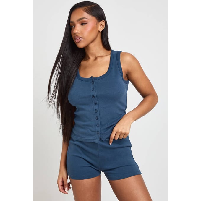 boohoo Dames Geribbelde Lage Mini Short | Navy | Maat: 14