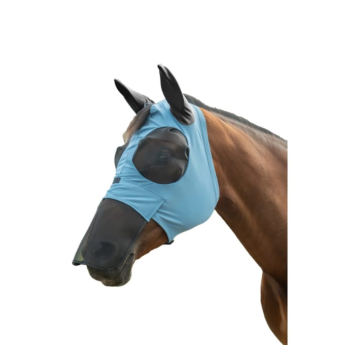 Elastische vliegenmuts voor paarden met neusscherm HKM