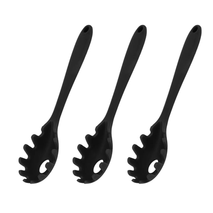 Lot de 3 cuillères à spaghetti en silicone, de qualité alimentaire, résistantes à la chaleur L noir
