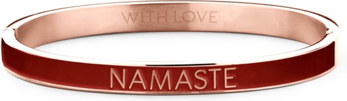Key Moments 8KM-BC0024 Stalen Bangle met Tekst - Namaste - One-size - Rosékleur / Rood