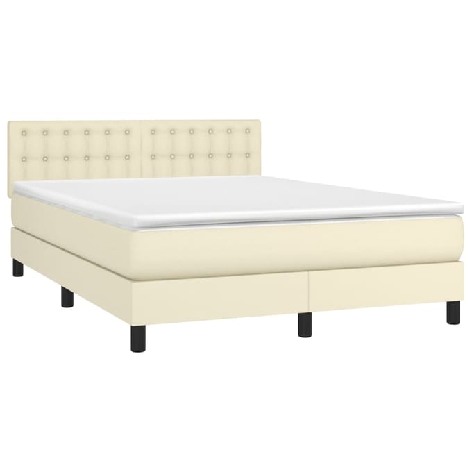 vidaXL - Boxspring - met - matras - kunstleer - crèmekleurig - 140x190 - cm