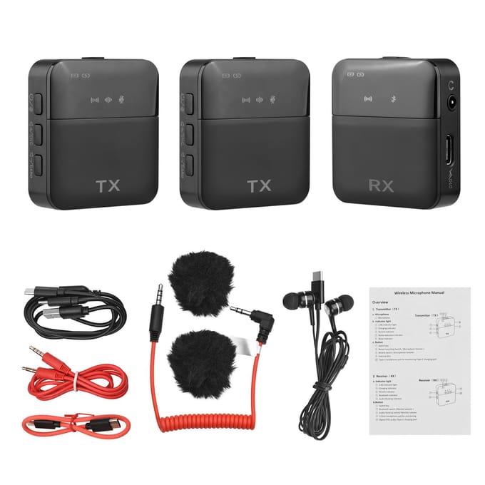 2.4G Mini Draadloos Microfoonsysteem met 1 Zender + 1 Ontvanger Omnidirectionele Condensator one-trigger-one zwart