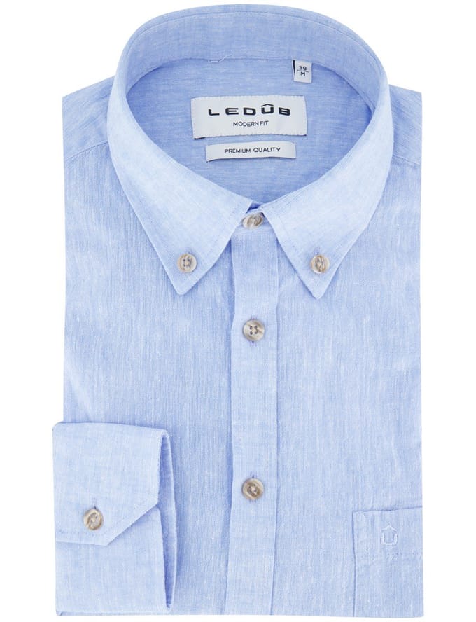 Ledûb Overhemd Button-Down Linnen Cotton Licht Blauw / male