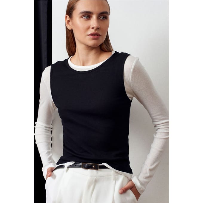 Aangesloten Katoenen Crew Neck Lange Mouw Blouse
