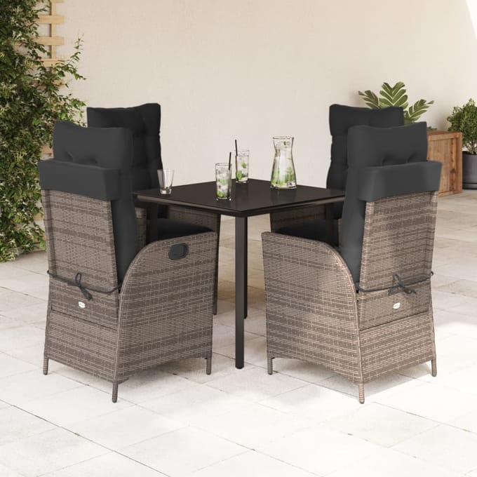 vidaXL - 5-delige - Tuinset - met - kussens - poly - rattan - grijs
