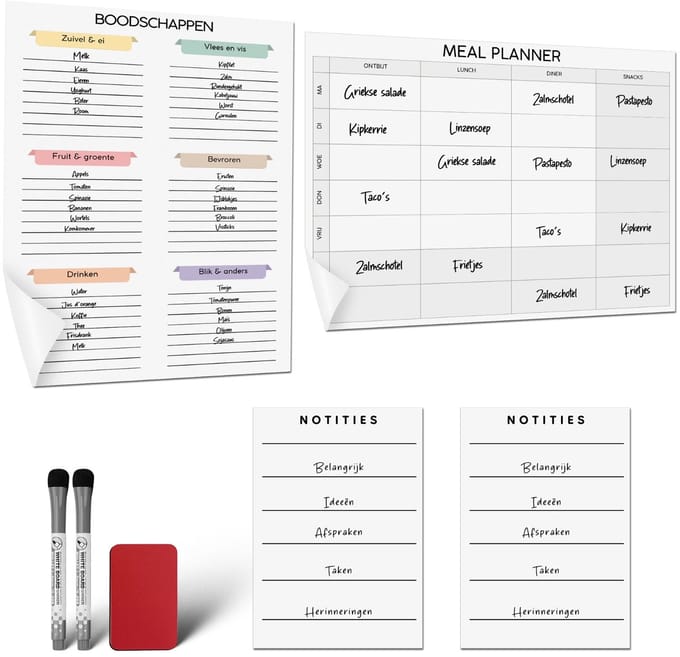 Huysplan - Planner Maaltijdplanner - Menuplanner & Boodschappenlijst - Mealplanner - A5 - Zelfklevend - Herbruikbaar