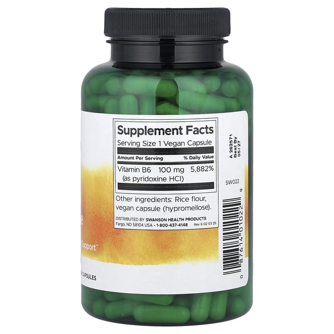 Vitamine B6 Pyridoxine, 100 mg, 250 Vegetarische Capsules
