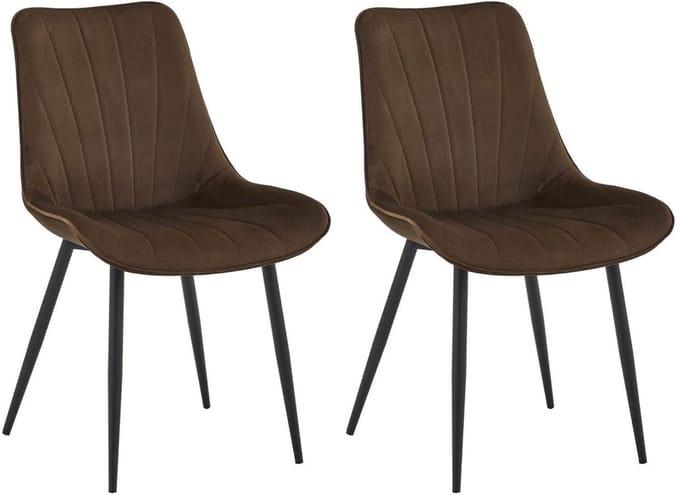 Colenis - Lesedi Eetkamerstoel - Set Van 2 - Bruin - Fluweel - Velvet - Industrieel