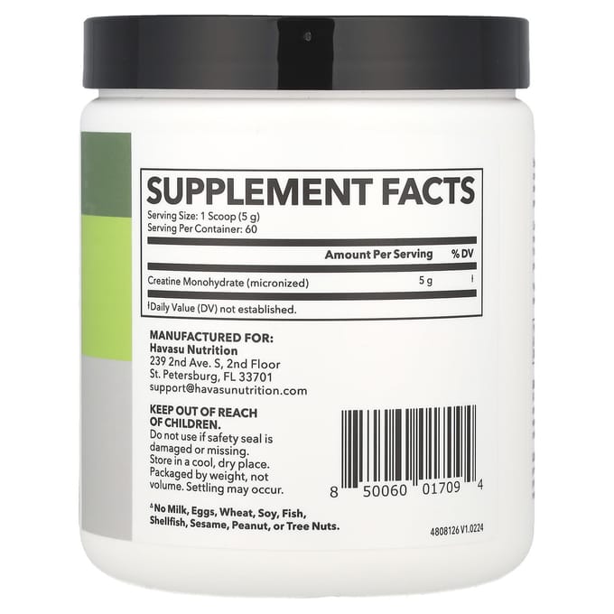 Poudre de Créatine Monohydratée, Non Aromatisée, 300G (10.06Oz)