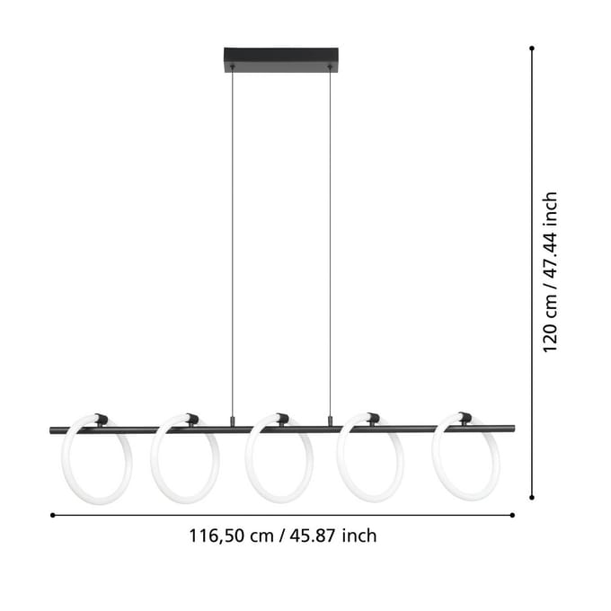 EGLO Caranacoa Hanglamp - LED - 117 cm - Zwart|Wit