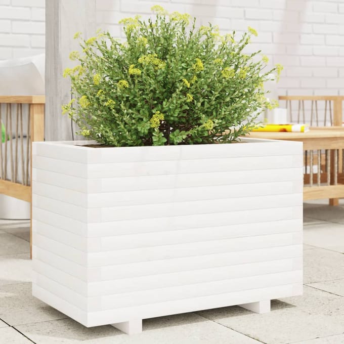vidaXL - Plantenbak - 70x40x49,5 - cm - massief - grenenhout - wit