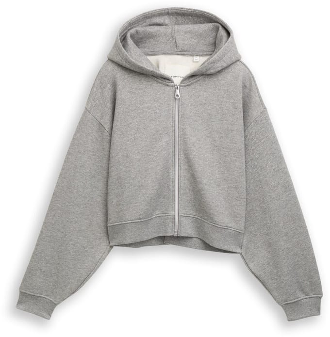 Tom Tailor - Cropped hoodie Sweatjack met glitterlook - Maat 128 - grey melange with glitter