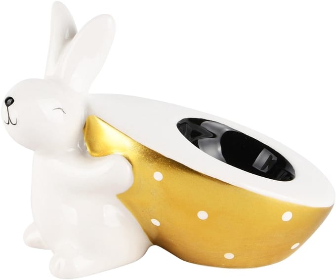 Dekoratief | Eierdopje bunny, wit/goud, dolomiet, 10x6x8cm | A230825