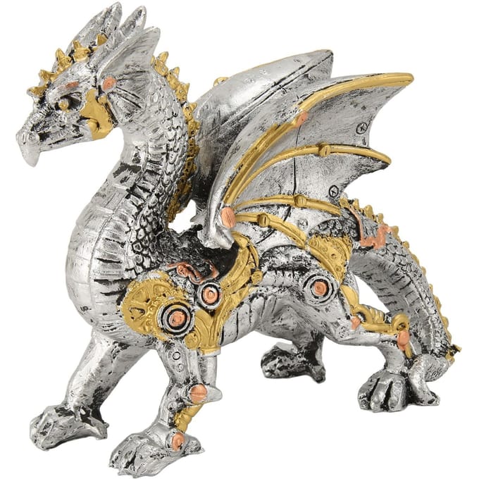 Sculpture de Dragon Steampunk Mécanique Décorative Statue de Dragon en Résine pour Chambres Bureaux gray