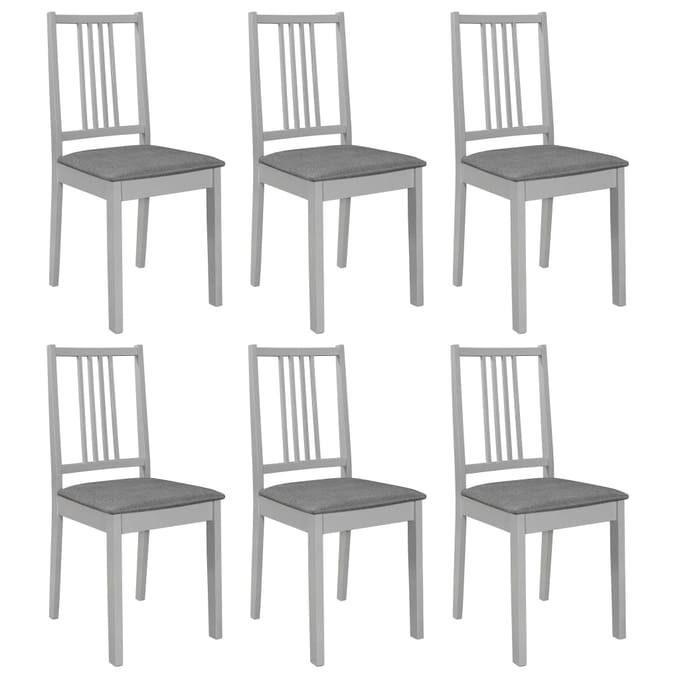 vidaXL - Eetkamerstoelen - met - kussens - 6 - st - massief - hout - grijs