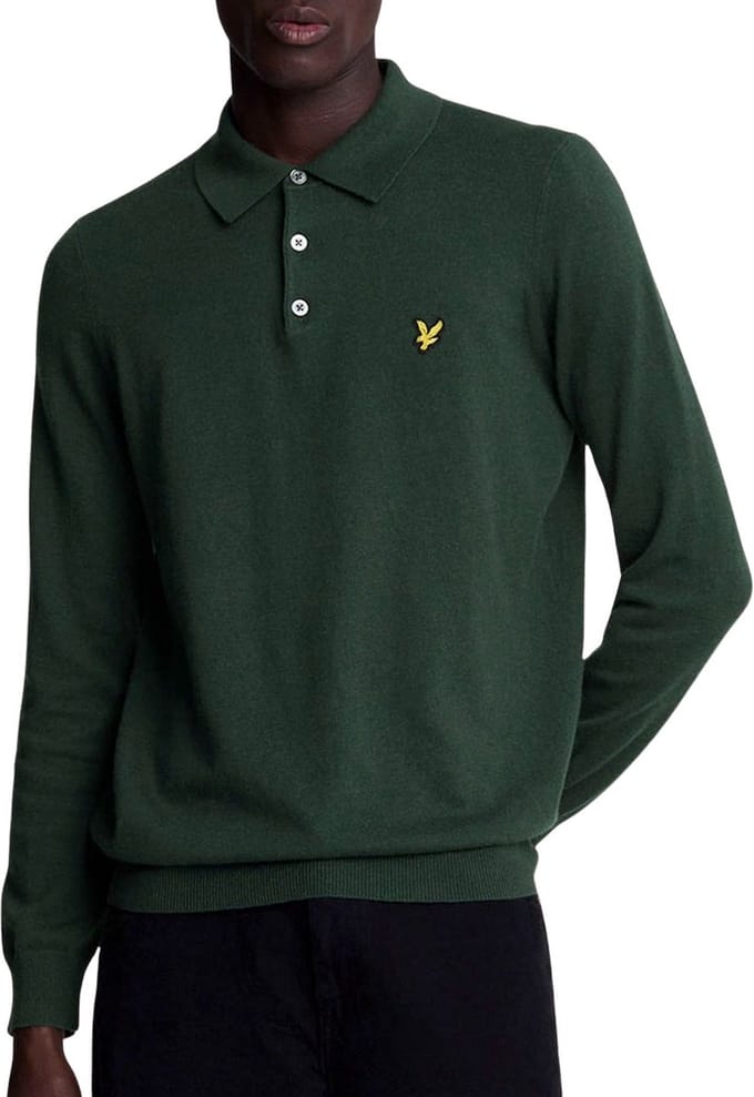 Lyle & Scott Longsleeve Knitted Polo Heren - Maat M