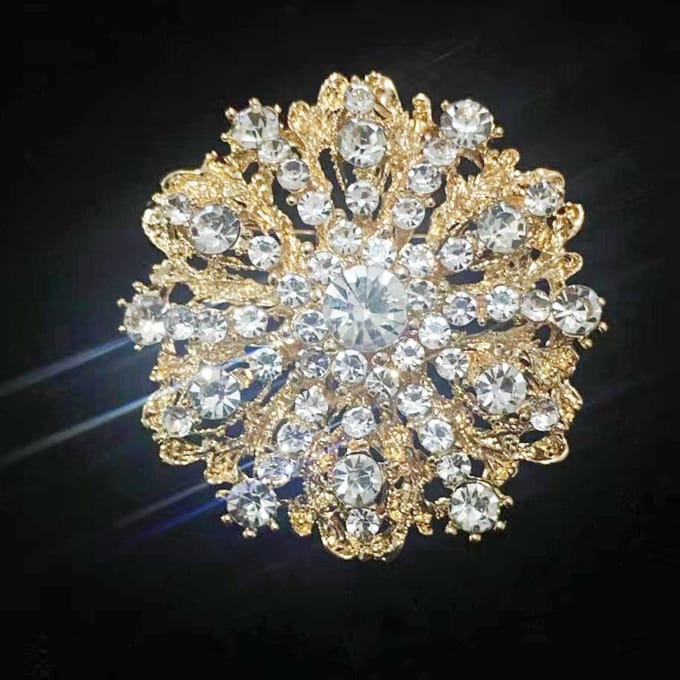 Strass Diamant Rond Broche Corsage Cour Métal Fleurs Vêtements Accessoires or